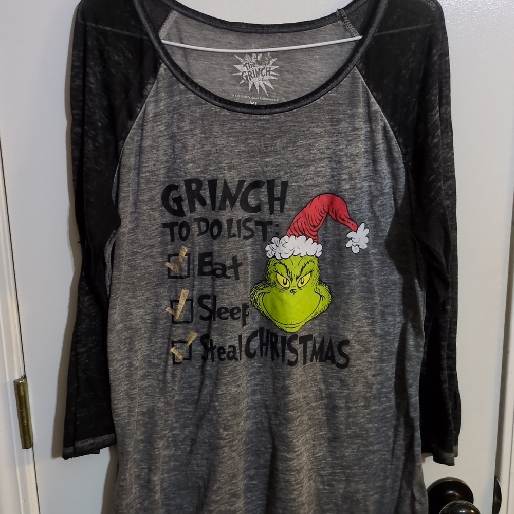 Women's Dr. Seuss Grinch Sheer 3/4 Length Top- Size XL